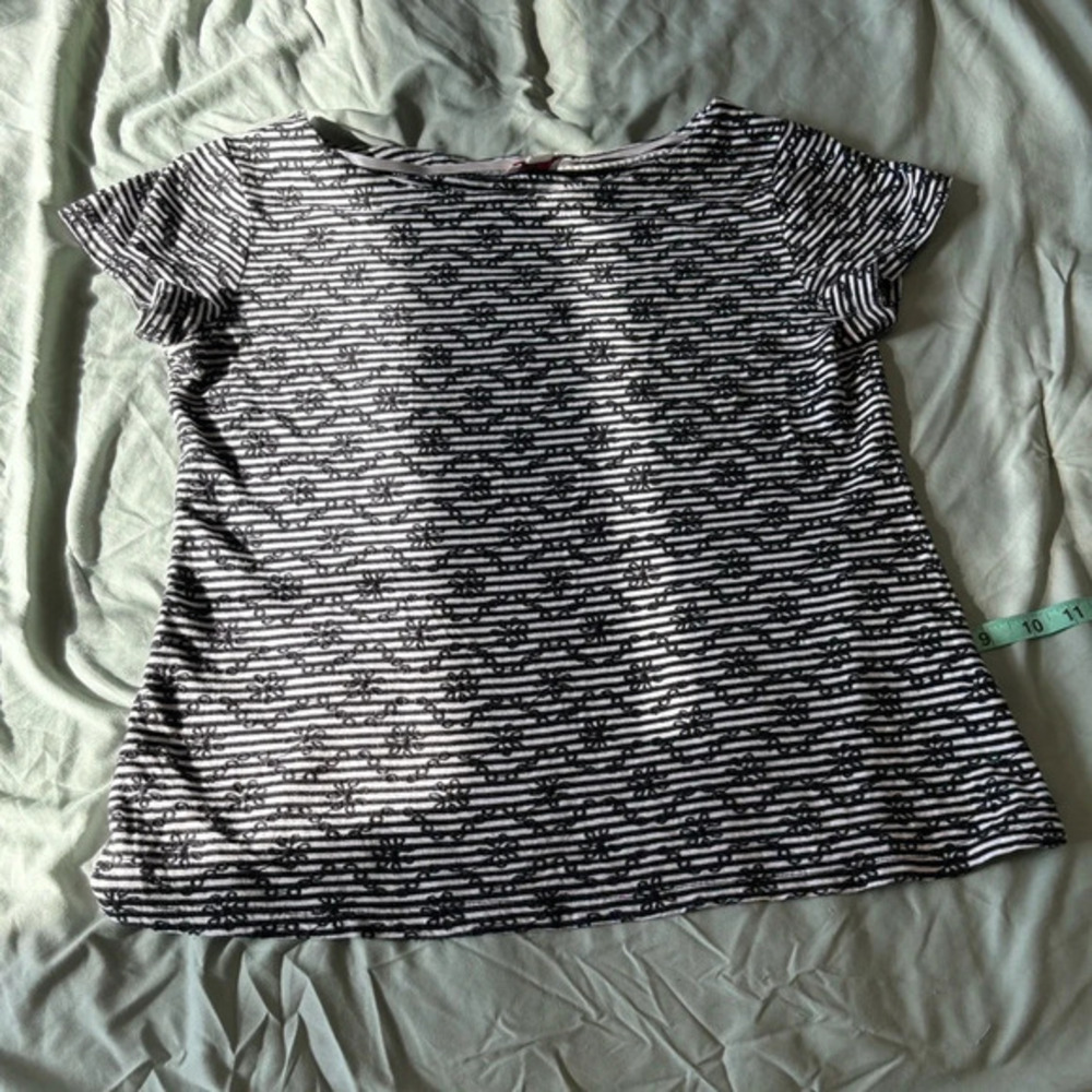 Anthropologie Women's Black/White Blouse Top Short Sleeve Size Small